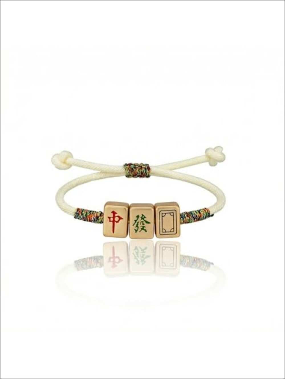 Handmade Mahjong Charm Bracelet Adjustable Cotton Cord Unisex Chinese Jewelry